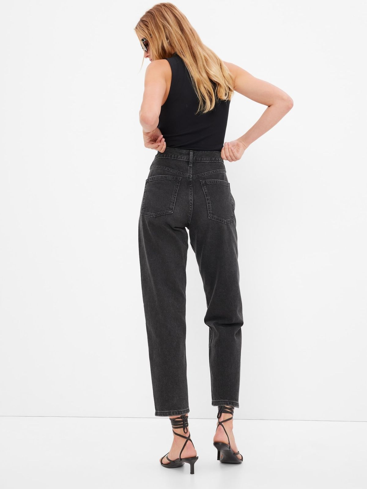 High Rise Barrel Jeans with Washwell Washed Black