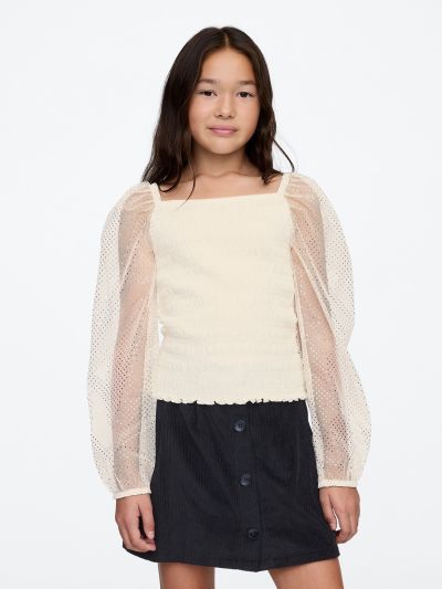 Kids Smocked Puff-Sleeve Top-628680002