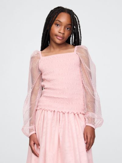 Kids Smocked Puff-Sleeve Top-628680001